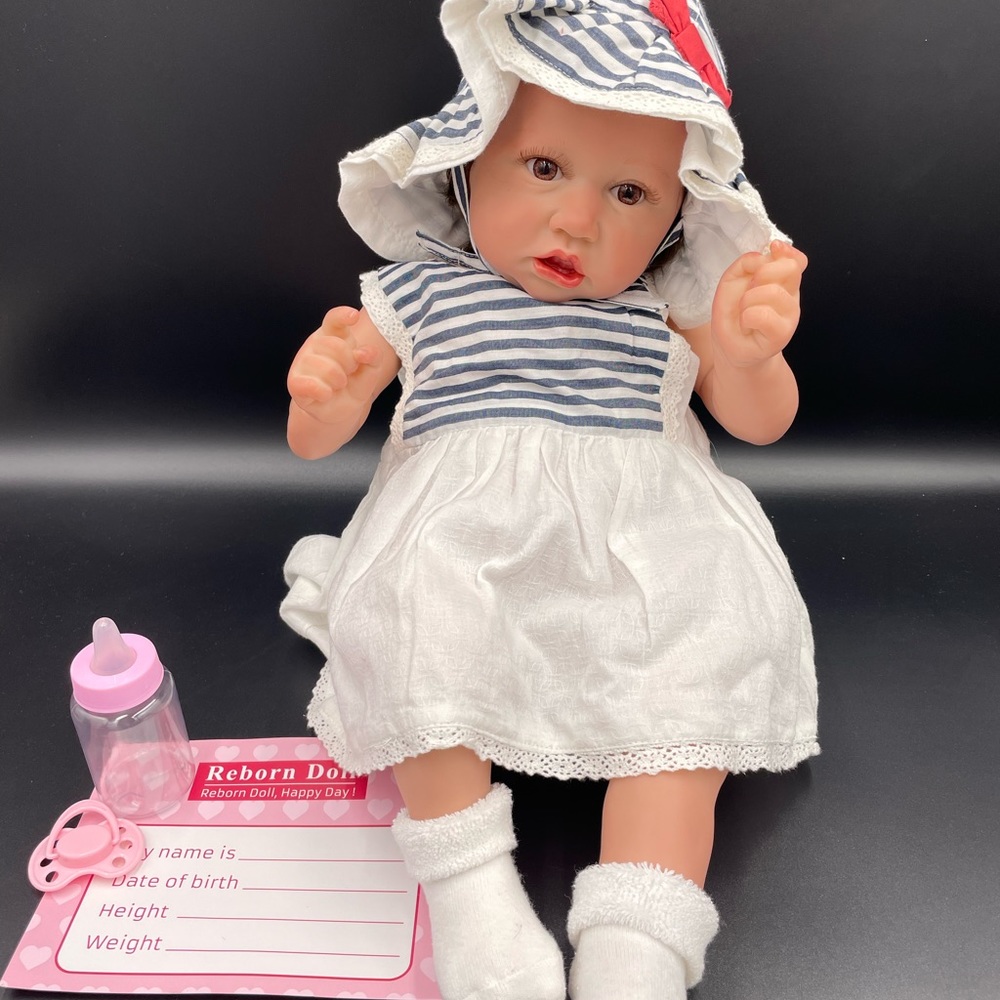 Reborn Baby Girl Vinyl Rooted Realistic Hair Brown Hair & Brown Eyes
